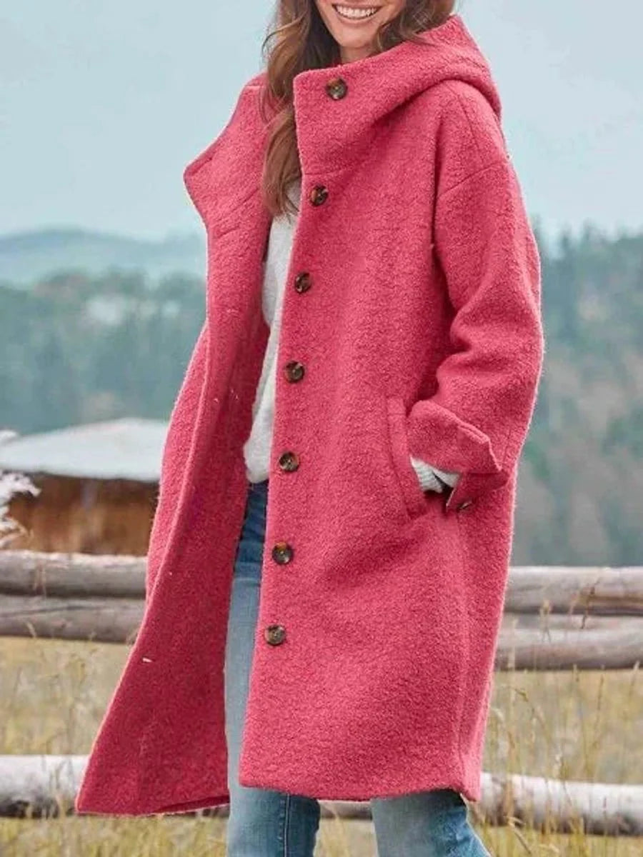 Haven Women's Mid-Length Coat | Fleece-Look, Hooded, Button Front 1