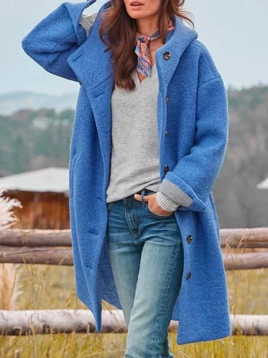 Haven Women's Mid-Length Coat | Fleece-Look, Hooded, Button Front 2