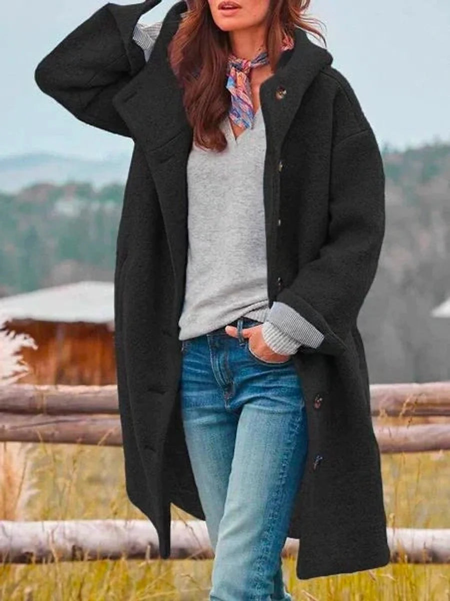 Haven Women's Mid-Length Coat | Fleece-Look, Hooded, Button Front 3