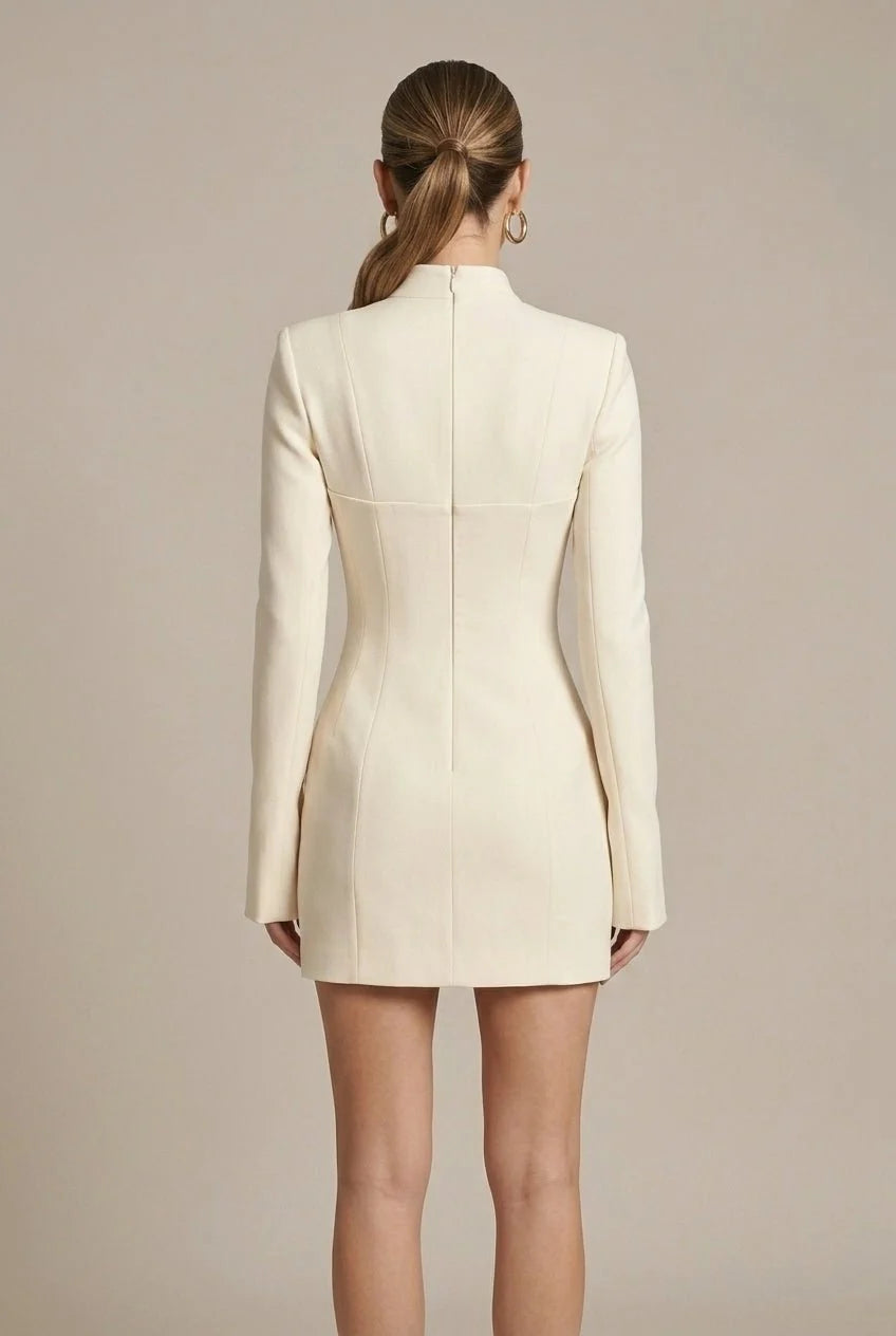 Haven Women's Mini Dress | Structured Fit, High Neckline, Flared Cuffs 7