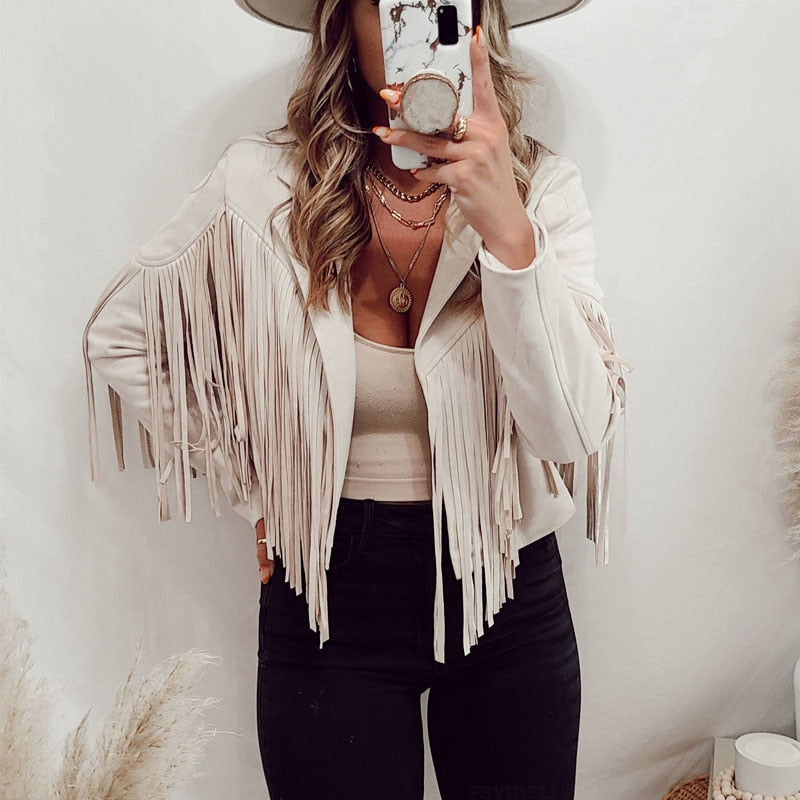 Suede women's jacket with fringes | Boho-chic jacket for a trendy look