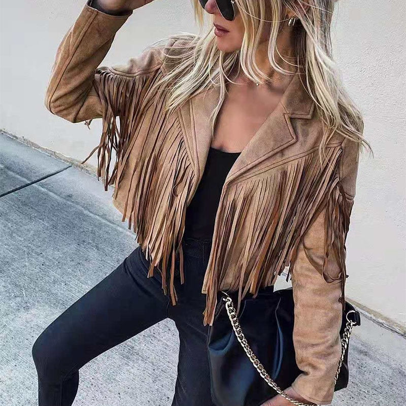 Suede women's jacket with fringes | Boho-chic jacket for a trendy look