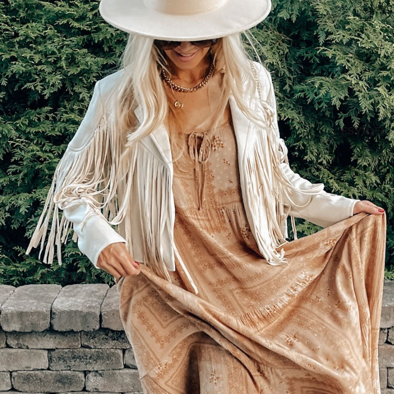 Suede women's jacket with fringes | Boho-chic jacket for a trendy look
