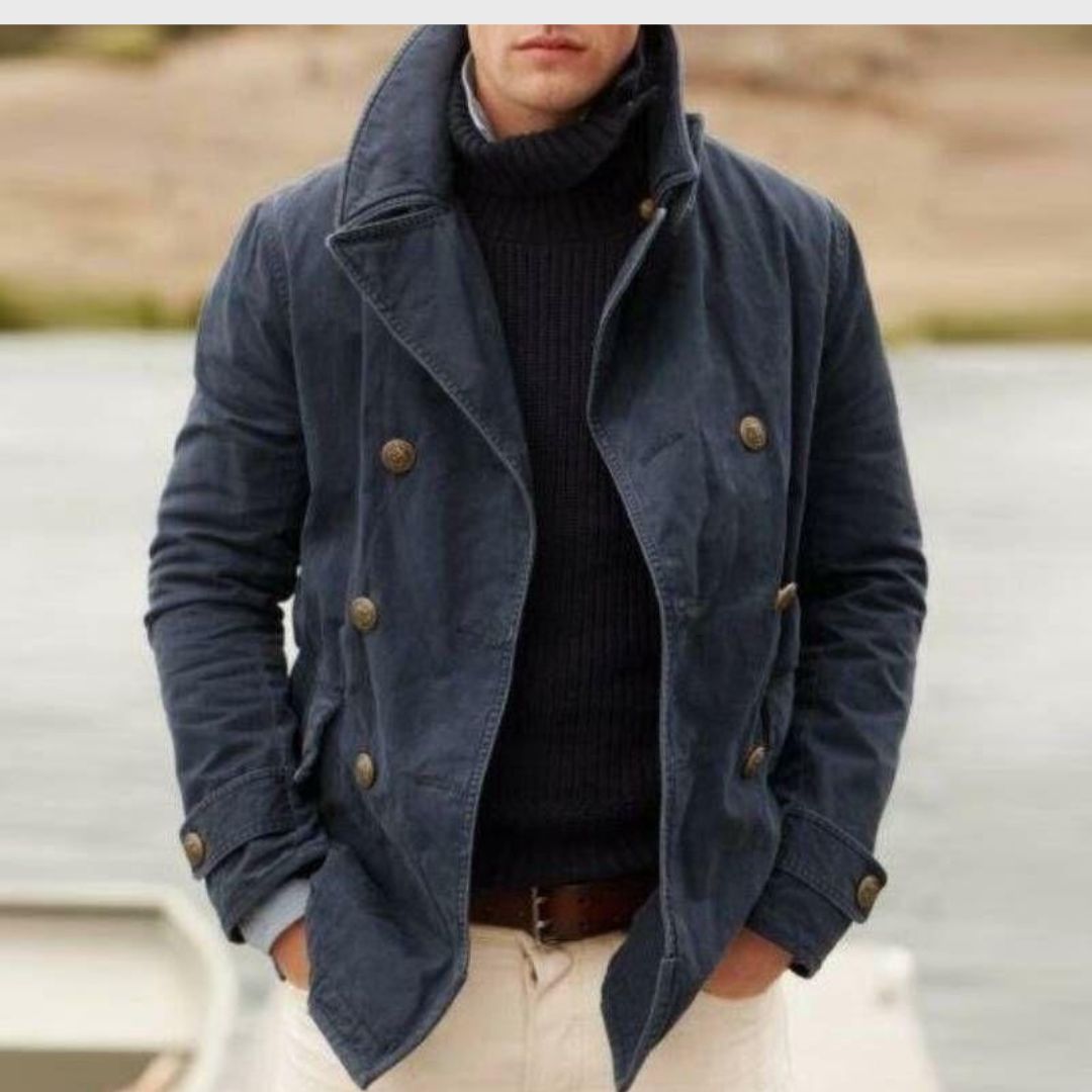 Hector Men's Peacoat | Classic Double Button, High Collar 0