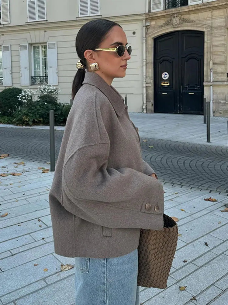 Hélené Women's Winter Coat | Wool Blend, Oversized Collar and Button Closure