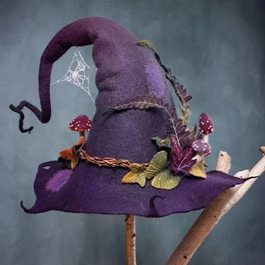Helia Adult Witch Hat | Merino Wool Felt and Silk Chiffon, Classic Pointed Design 0