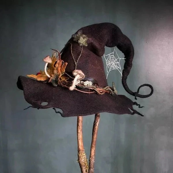 Helia Adult Witch Hat | Merino Wool Felt and Silk Chiffon, Classic Pointed Design 1