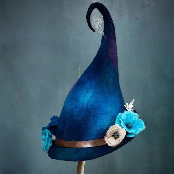 Helia Adult Witch Hat | Merino Wool Felt and Silk Chiffon, Classic Pointed Design 3