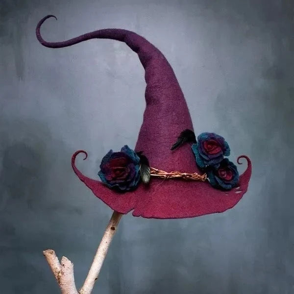 Helia Adult Witch Hat | Merino Wool Felt and Silk Chiffon, Classic Pointed Design 4