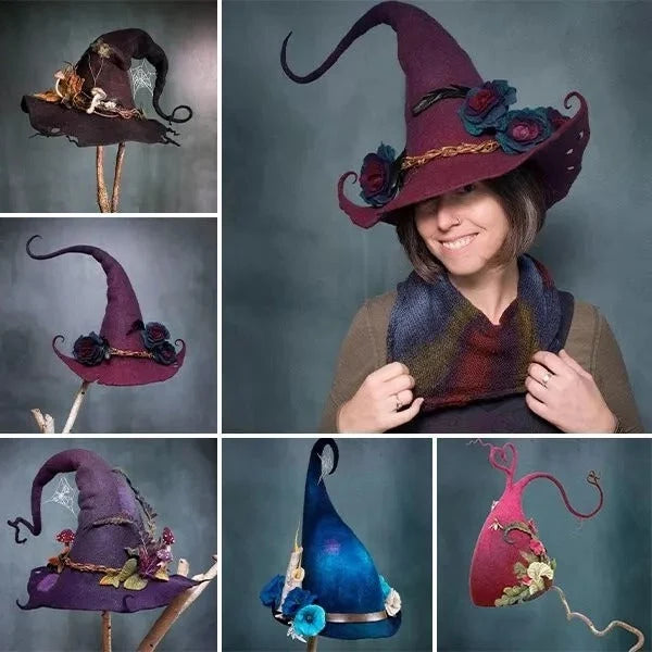 Helia Adult Witch Hat | Merino Wool Felt and Silk Chiffon, Classic Pointed Design 5