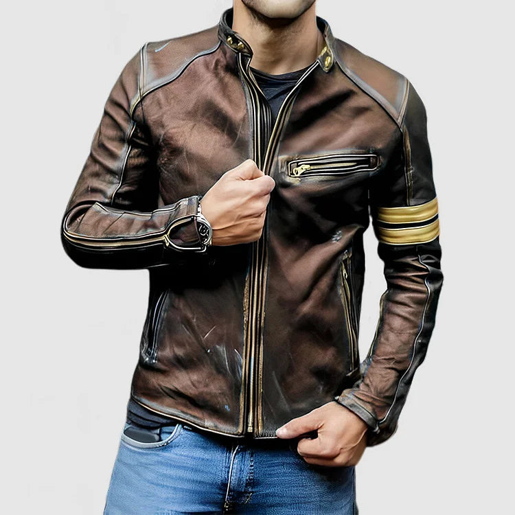 Hendrick Men's Biker Jacket | Color Block Design, Stand-Up Collar 0