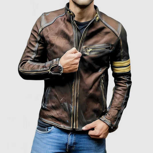 Hendrick Men's Biker Jacket | Color Block Design, Stand-Up Collar 0