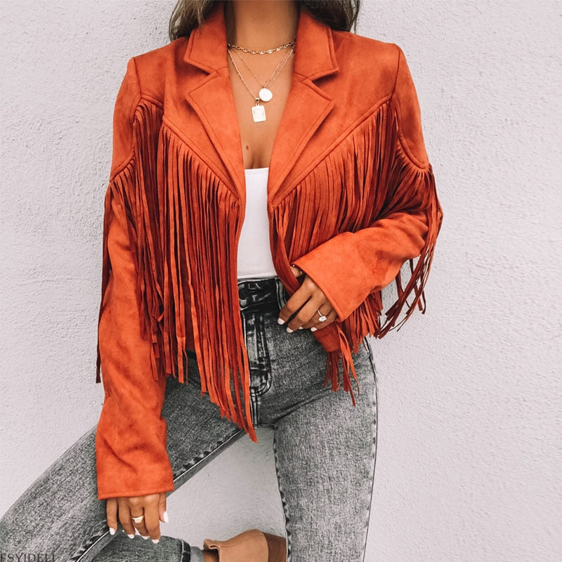 Suede women's jacket with fringes | Boho-chic jacket for a trendy look