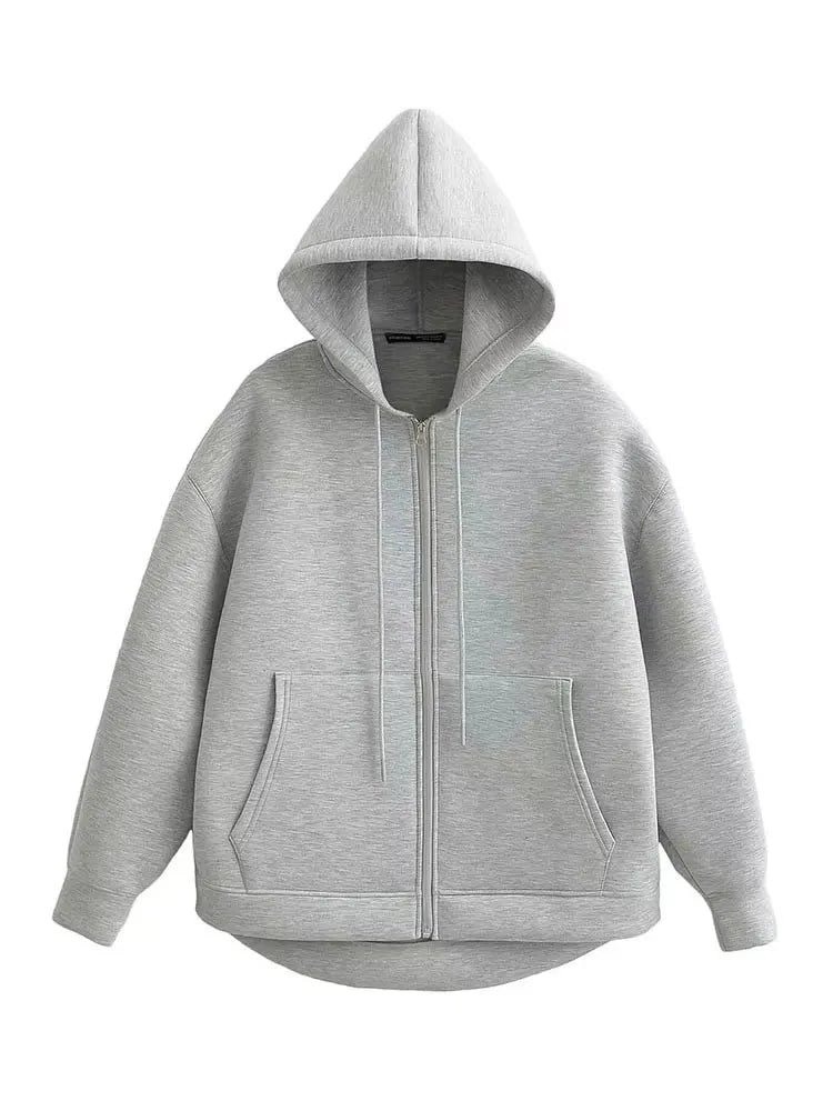 Holly Ladies Winter Jacket | Gray Long Zipper with Hood, Comfortable and Stylish