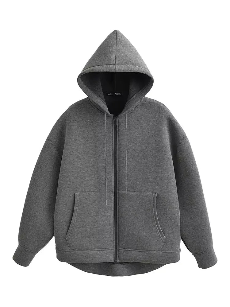 Holly Ladies Winter Jacket | Gray Long Zipper with Hood, Comfortable and Stylish