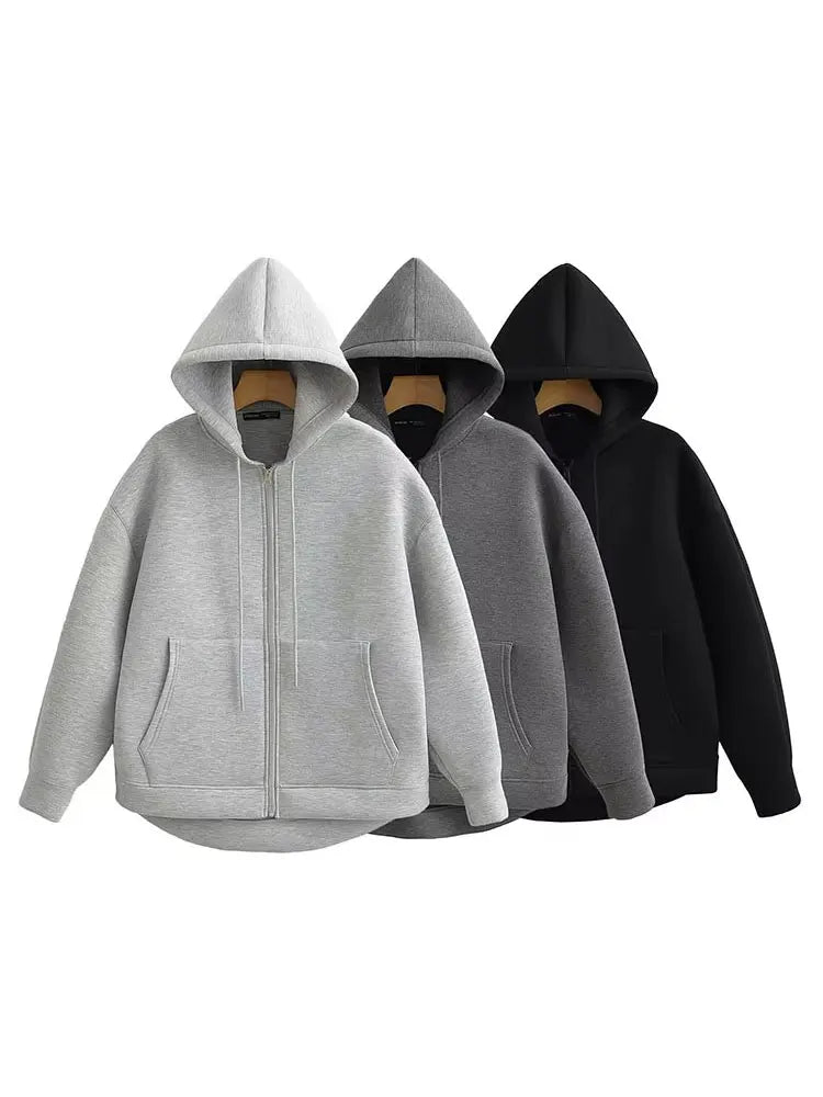 Holly Ladies Winter Jacket | Gray Long Zipper with Hood, Comfortable and Stylish