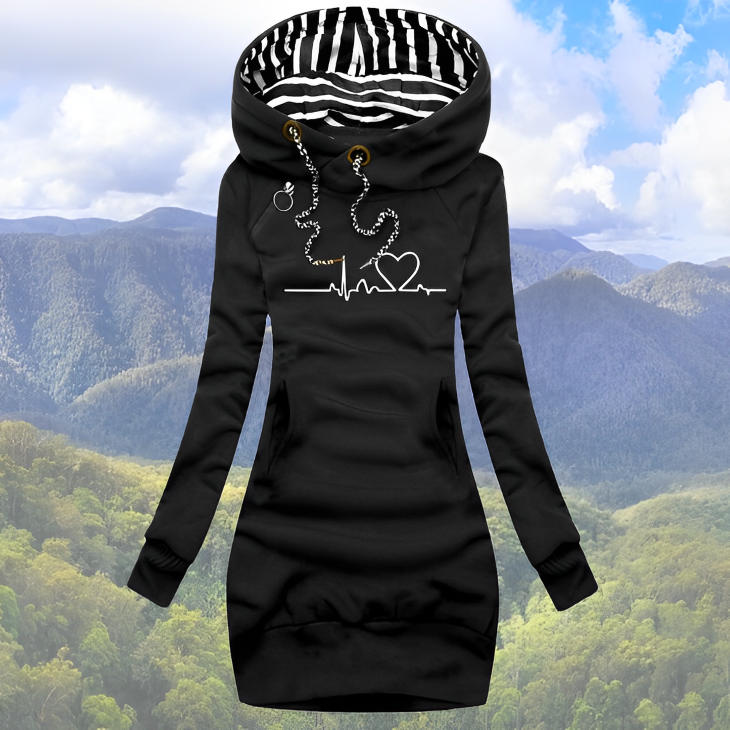 Holly Women's Hoodie | Cozy EKG Heartbeat Print 2