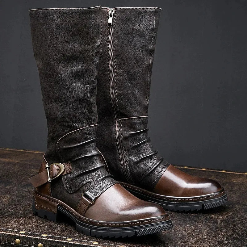 Hugo Black High Boots for Men | Stylish PU Leather, 30 cm High