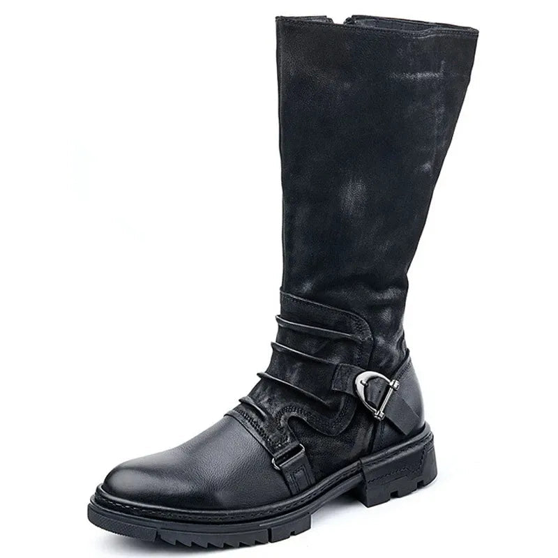 Hugo Black High Boots for Men | Stylish PU Leather, 30 cm High