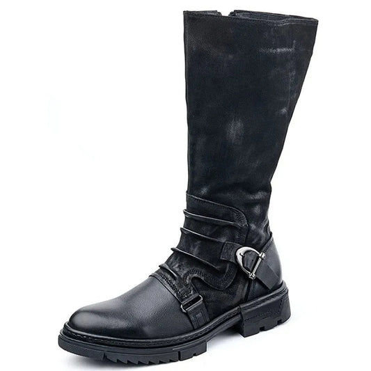 Hugo Black High Boots for Men | Stylish PU Leather, 30 cm High