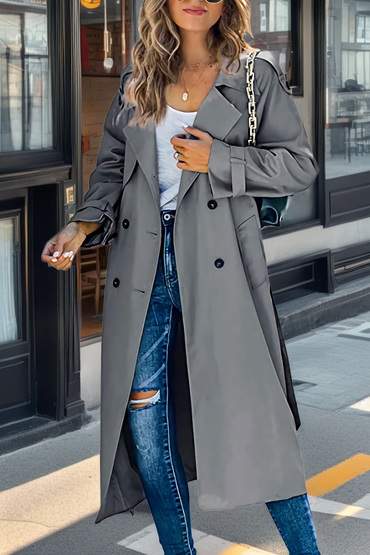 Iris Ladies Trench Coat | Breathable Polyester, Double-Breasted Black