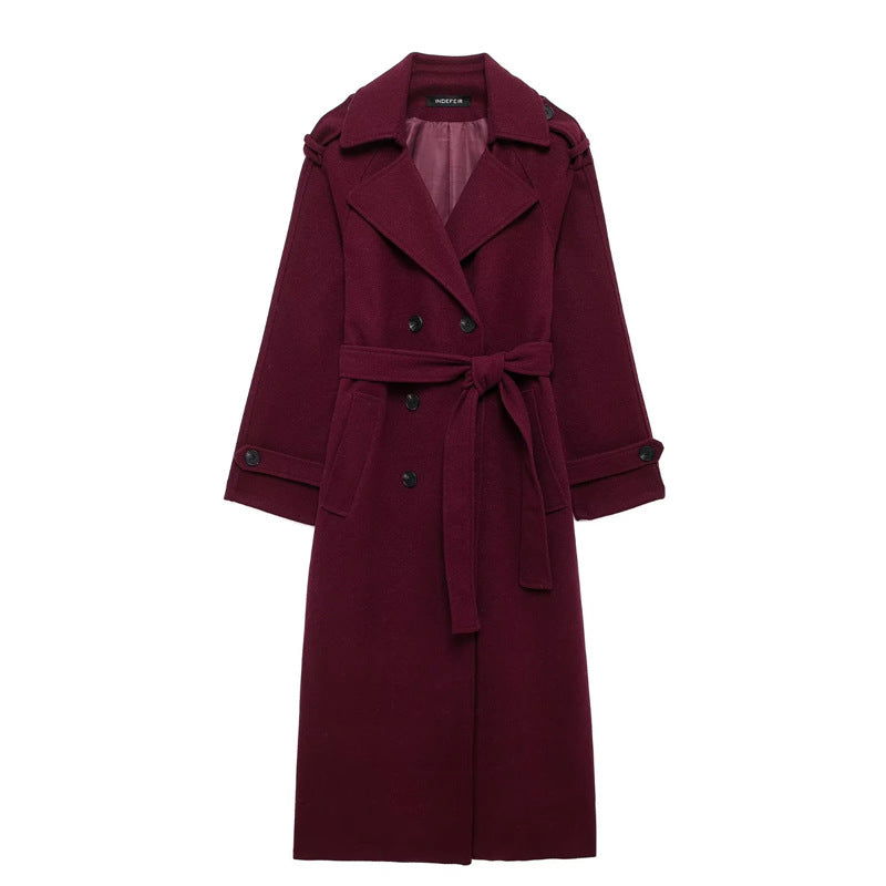 Isla Women's Winter Coat | Burgundy, Long and Elegant Polyester-Wool Blend