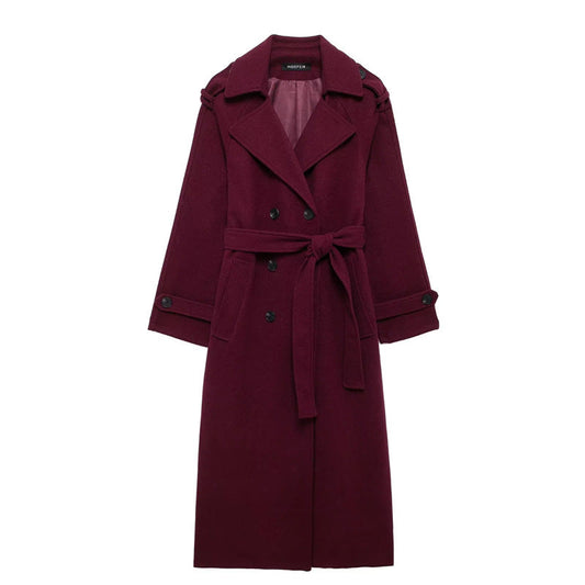Isla Women's Winter Coat | Burgundy, Long and Elegant Polyester-Wool Blend