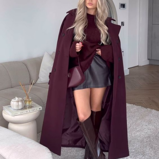 Isla Women's Winter Coat | Burgundy, Long and Elegant Polyester-Wool Blend