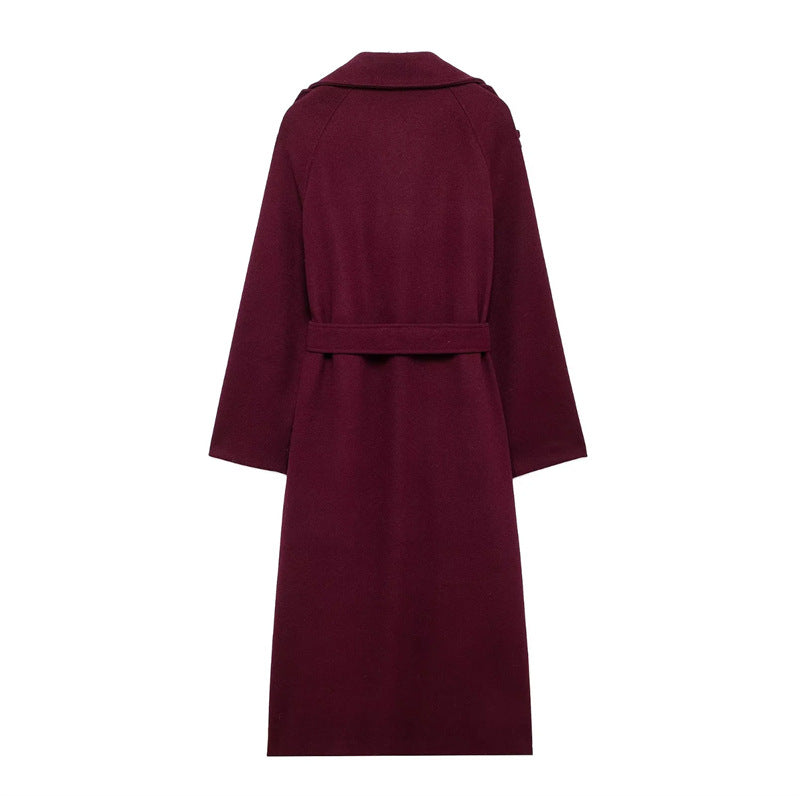 Isla Women's Winter Coat | Burgundy, Long and Elegant Polyester-Wool Blend