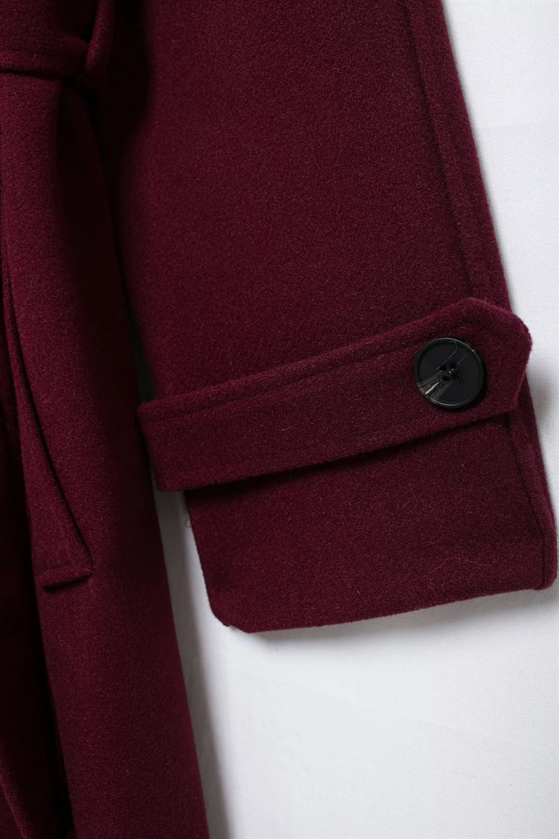 Isla Women's Winter Coat | Burgundy, Long and Elegant Polyester-Wool Blend