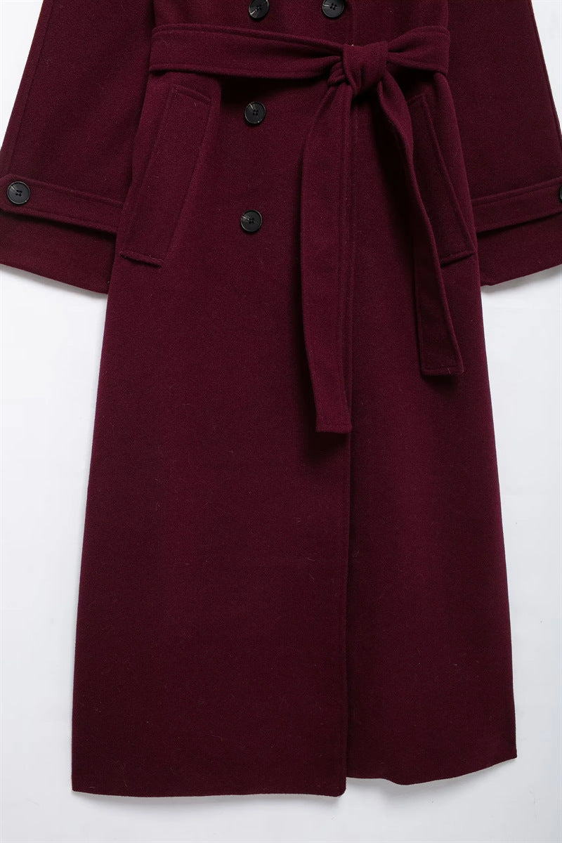 Isla Women's Winter Coat | Burgundy, Long and Elegant Polyester-Wool Blend
