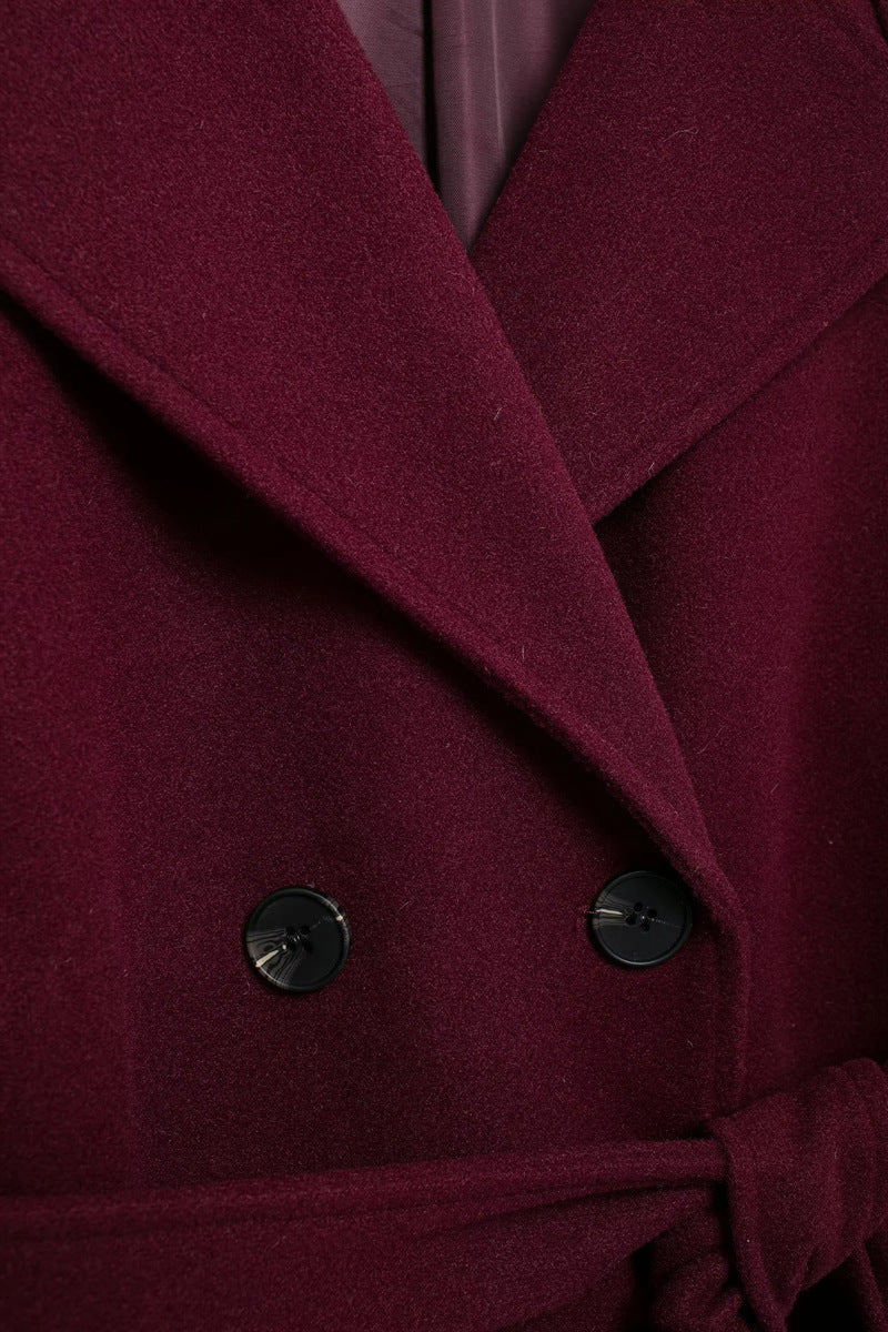 Isla Women's Winter Coat | Burgundy, Long and Elegant Polyester-Wool Blend