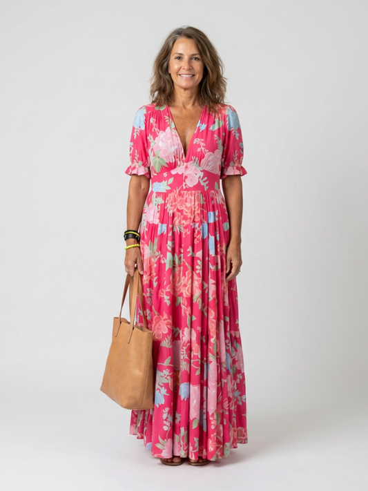 Ivy Women's Midi Dress | Soft V Neck, Floral Design, Lightweight 0