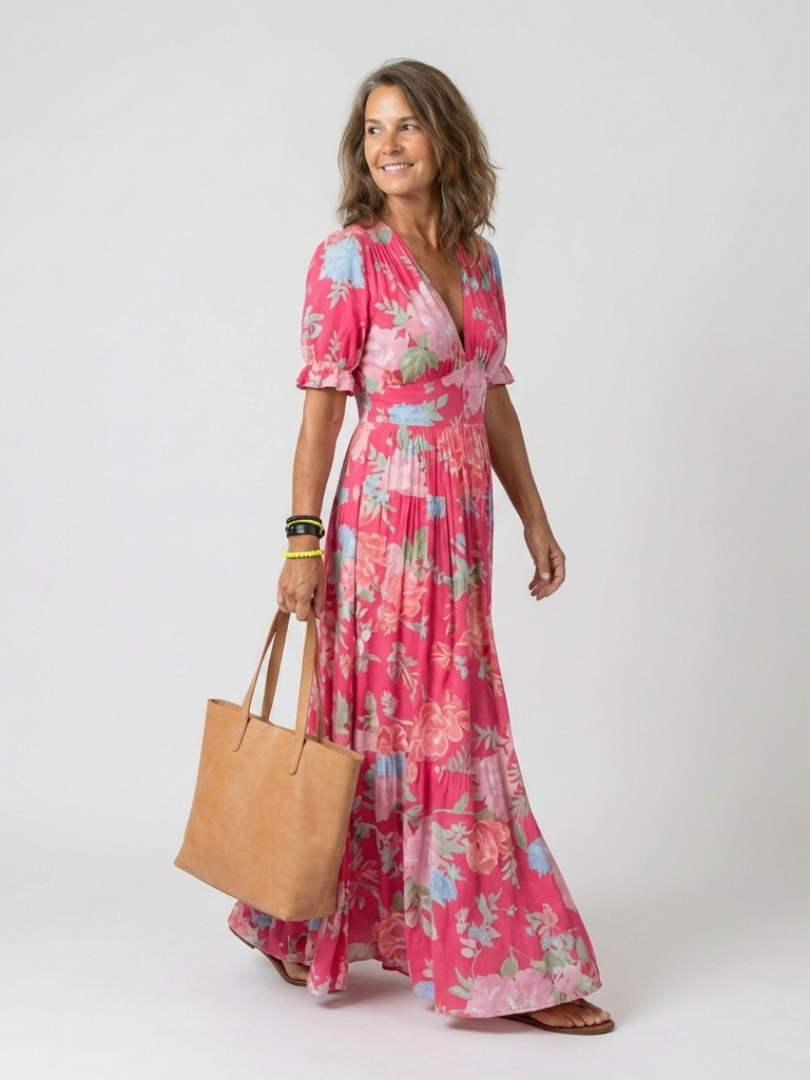 Ivy Women's Midi Dress | Soft V Neck, Floral Design, Lightweight 1