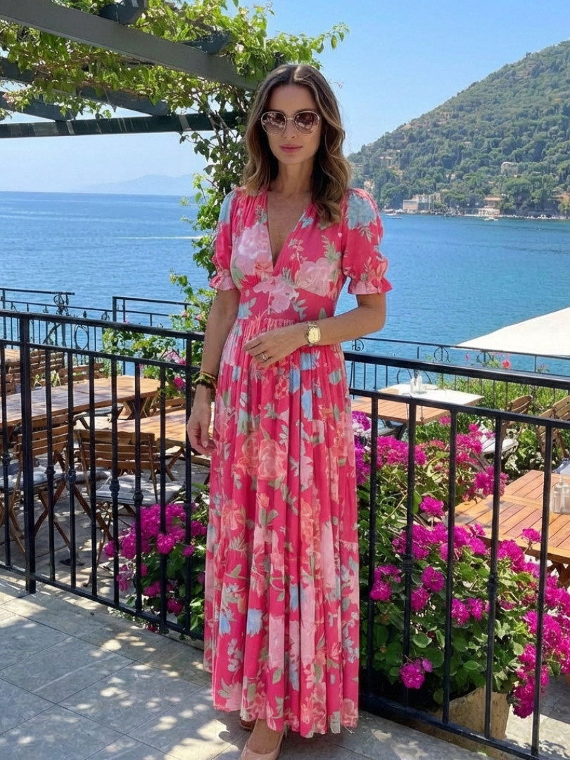 Ivy Women's Midi Dress | Soft V Neck, Floral Design, Lightweight 5