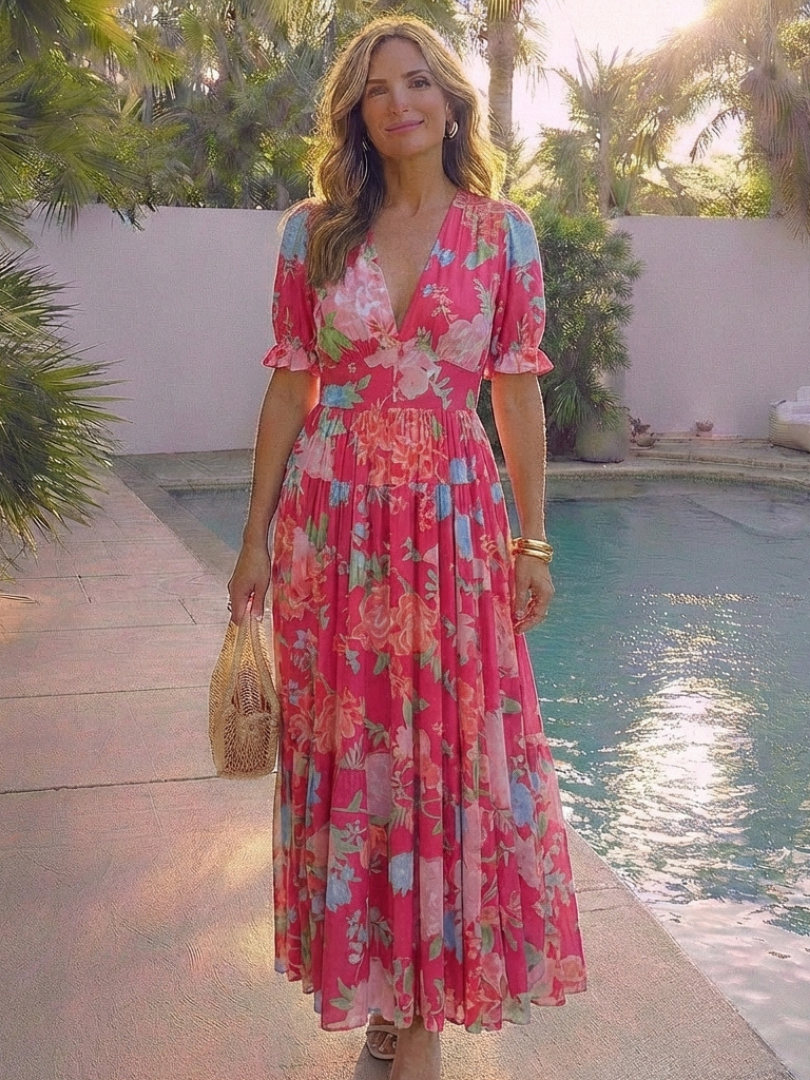 Ivy Women's Midi Dress | Soft V Neck, Floral Design, Lightweight 6