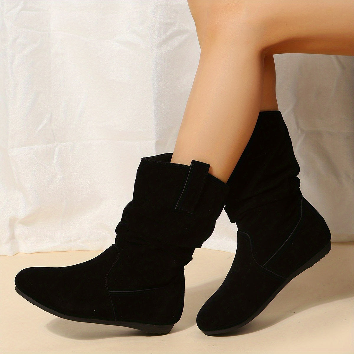 Jacy Ladies Ankle Boots | Soft Black Suede with Pleat Details