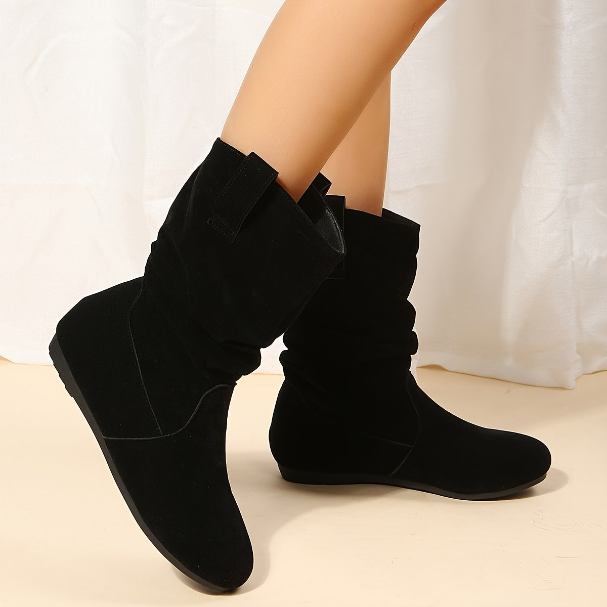 Jacy Ladies Ankle Boots | Soft Black Suede with Pleat Details