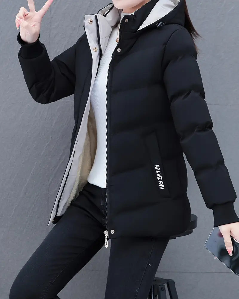 Kara Ladies Coat Winter | Warm with Hood, Casual Long Ladies Coat