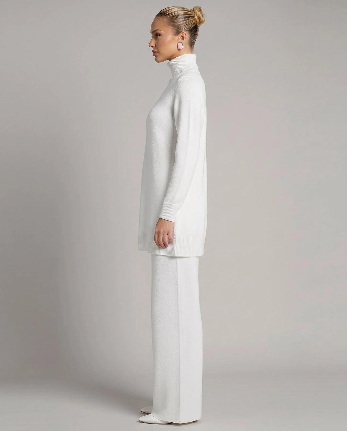 Kara Women's Knit Two-Piece Set | Turtleneck Top and Wide Leg Trousers 7