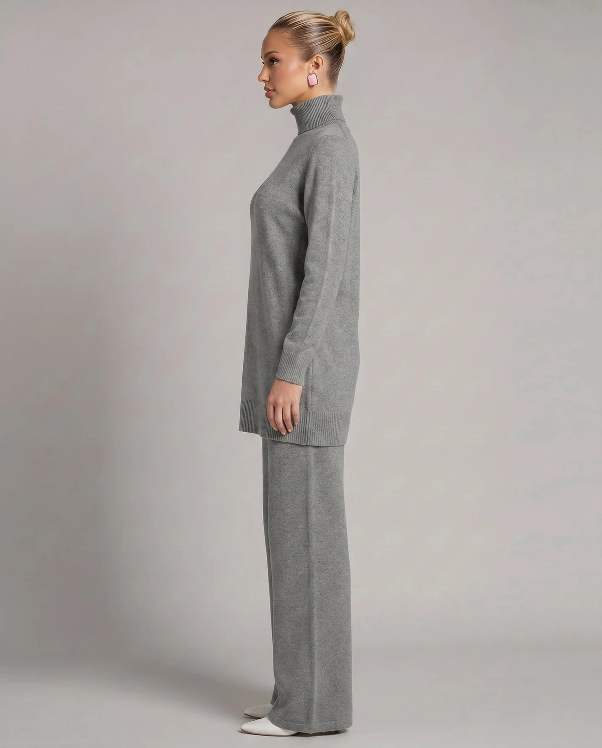 Kara Women's Knit Two-Piece Set | Turtleneck Top and Wide Leg Trousers 8