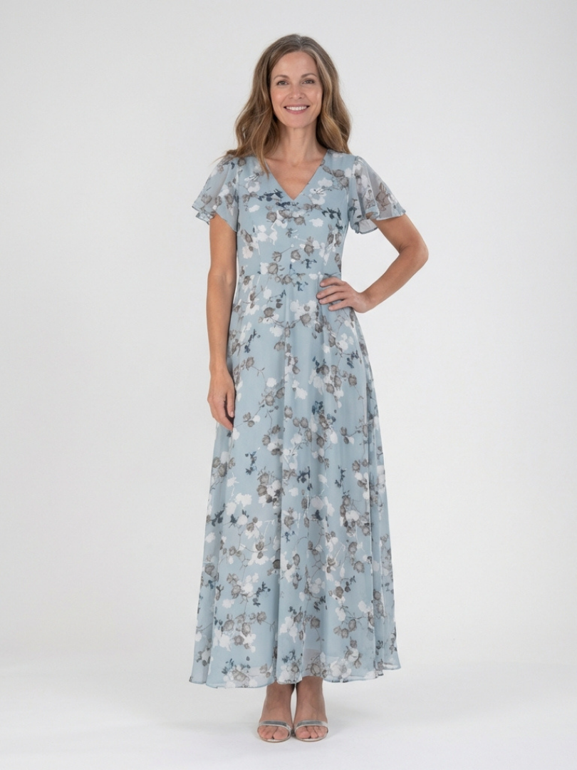 Kara Women's Maxi Dress | Lightweight Chiffon, Floral Design 0