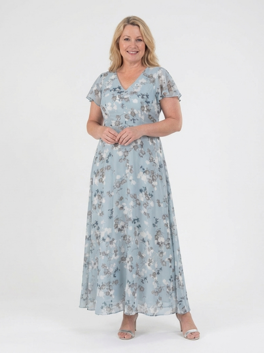 Kara Women's Maxi Dress | Lightweight Chiffon, Floral Design 1