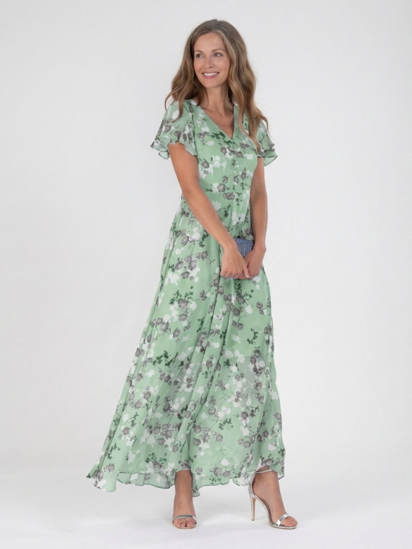 Kara Women's Maxi Dress | Lightweight Chiffon, Floral Design 3