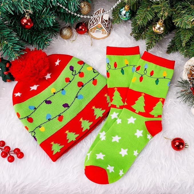 Christmas GlowWear Beanie Set | LED Lighting, Soft Knitting Material and Matching Socks