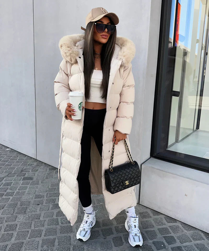 Lana Ladies Long Winter Coat | Luxurious Padded with Fur Collar, Comfortable