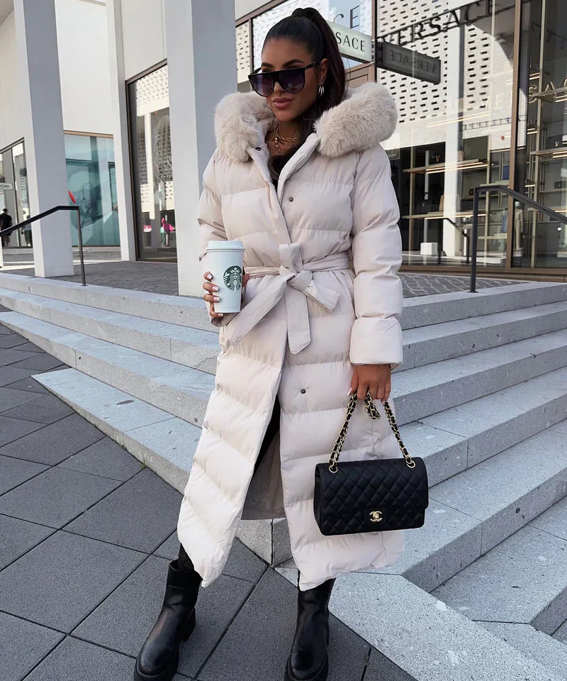 Lana Ladies Long Winter Coat | Luxurious Padded with Fur Collar, Comfortable