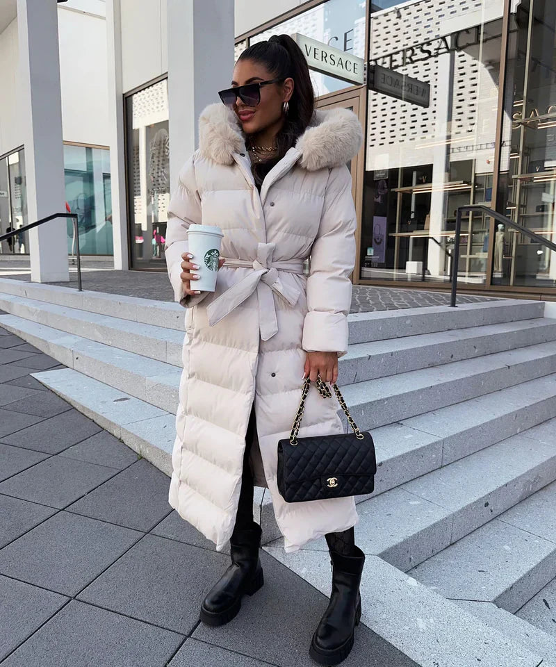 Lana Ladies Long Winter Coat | Luxurious Padded with Fur Collar, Comfortable