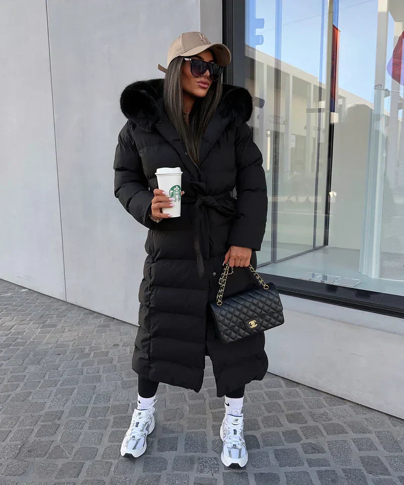 Lana Ladies Long Winter Coat | Luxurious Padded with Fur Collar, Comfortable