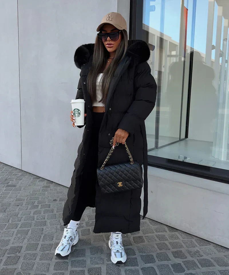 Lana Ladies Long Winter Coat | Luxurious Padded with Fur Collar, Comfortable